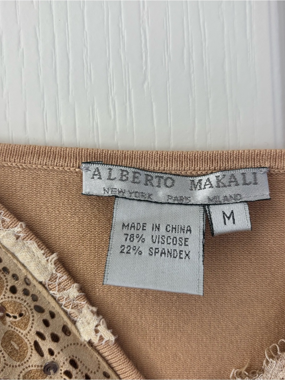 Vintage Alberto Makali Beige Lace Appliqué Camisole with Beading and Sequins - Picture 5 of 8